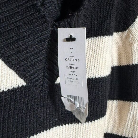 Theory Sweater Women's Large 100% Wool Striped V-Neck Long Sleeve Casual NWT - Picture 5 of 8